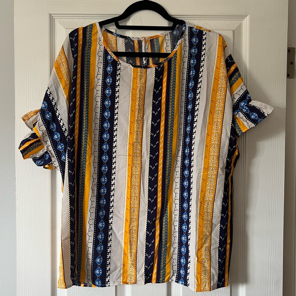 NEW Shein Curve Women’s Plus Size Yellow & Blue Toned Striped Blouse SZ 2X💛 - Picture 1 of 11